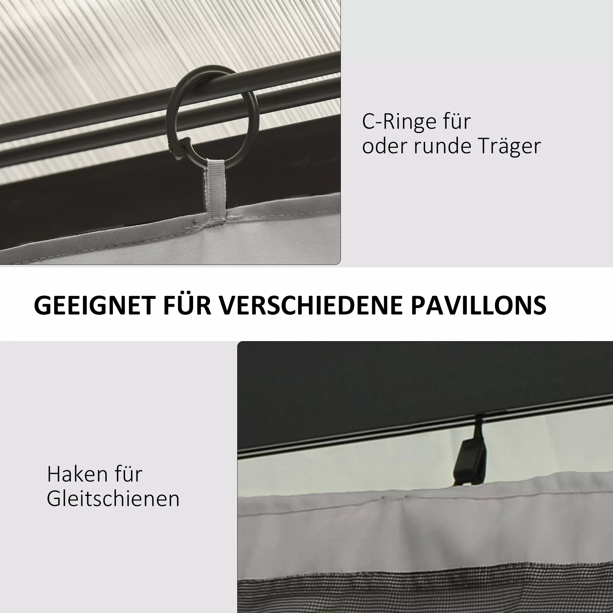 Atsarginė užuolaida paviljonui, 4 vnt. rinkinys, skirtas 3x3 m paviljonams, 302x205 cm, šviesiai pilka