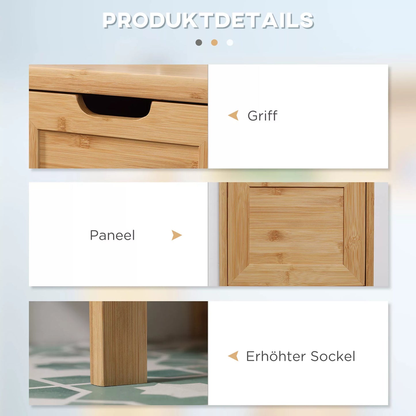 Vonios spintelė iš bambuko, 1 lentyna, 2 stalčiai, 30 cm x 30 cm x 90 cm; natūrali