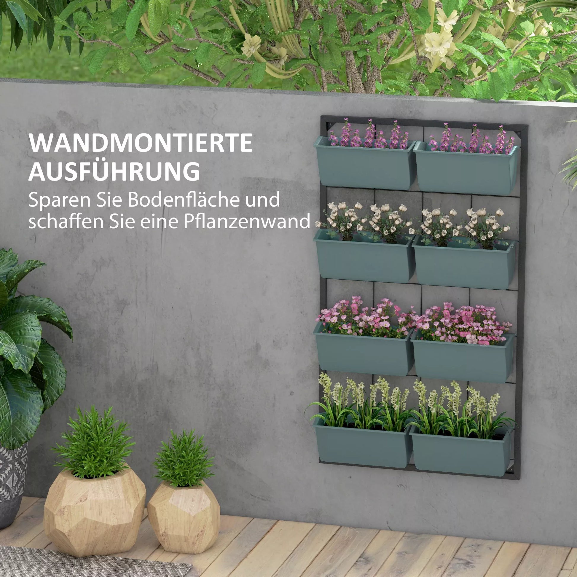 Augalų laiptai Gėlių laiptai  8 augalų dėžės, sukraunamos, atsparios atmosferos poveikiui, 52,5 x 14 x 90 cm, pilkos + juodos spalvos