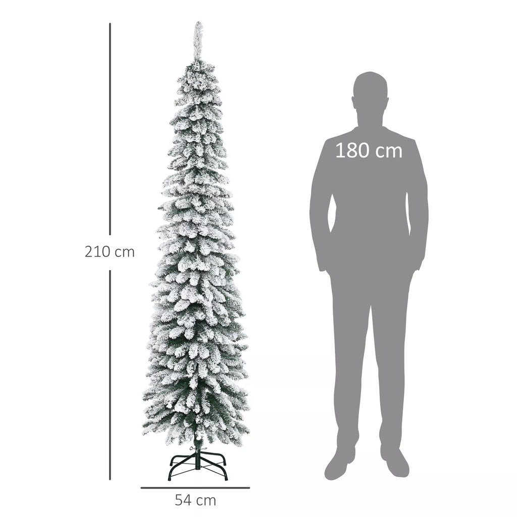 Dirbtinė Kalėdų eglutė, snieguota, siauro dizaino, atspari ugniai, 210 cm, žalia/balta