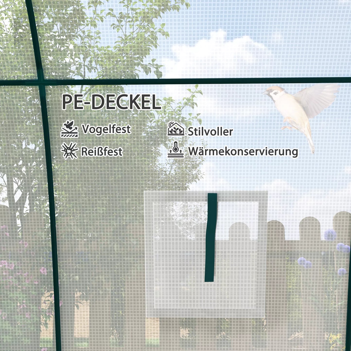 Lankinis šiltnamis su smėlio maišais ir plastiko danga, 2 ritininių durų, tinkliniais langais, nešiojamas, 1,8 x 1,8 x 2 m, baltas