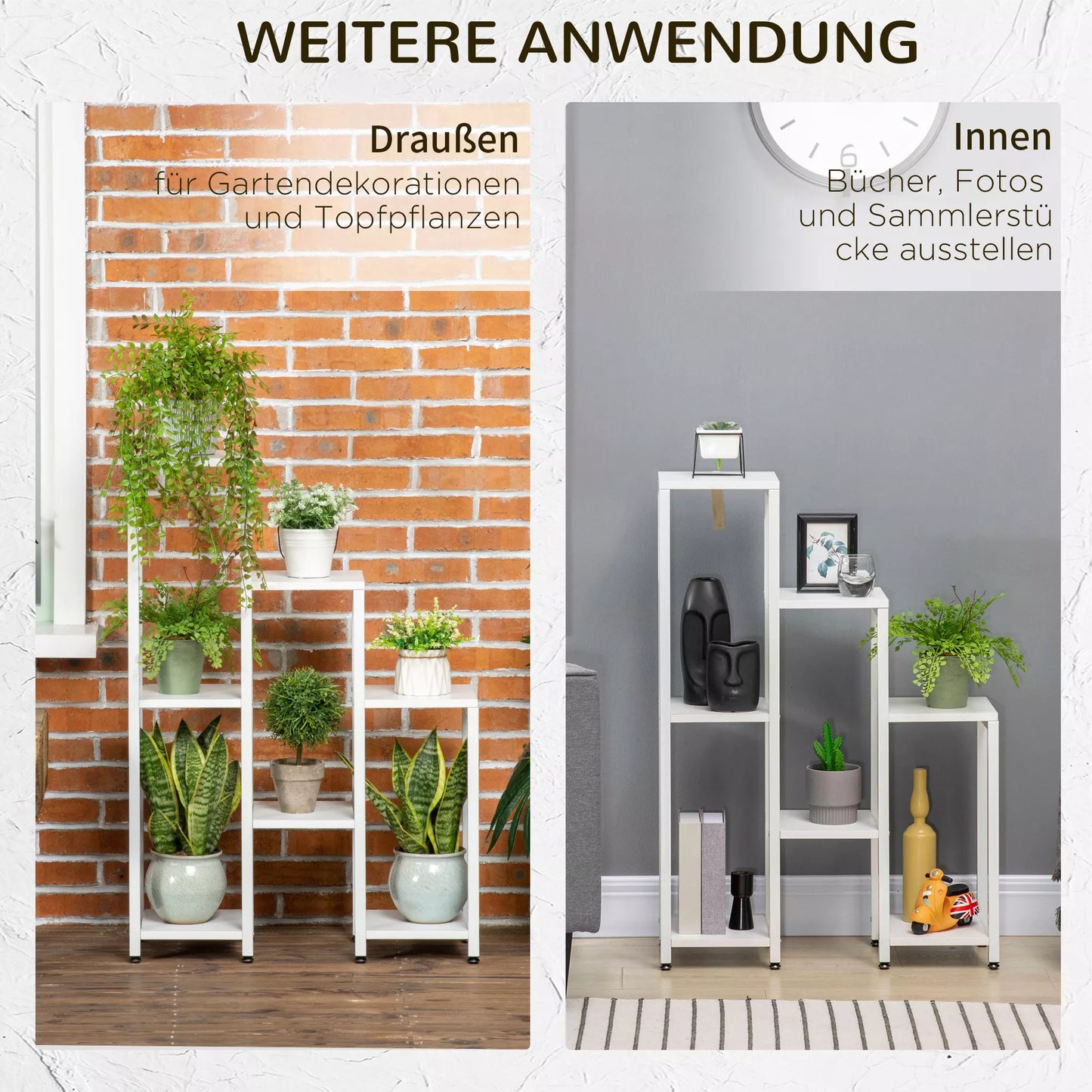 Augalų stovas, 7 pakopos, skirtas vidaus ir lauko erdvėms, plieninis, baltas, 65 x 23 x 94,5 cm