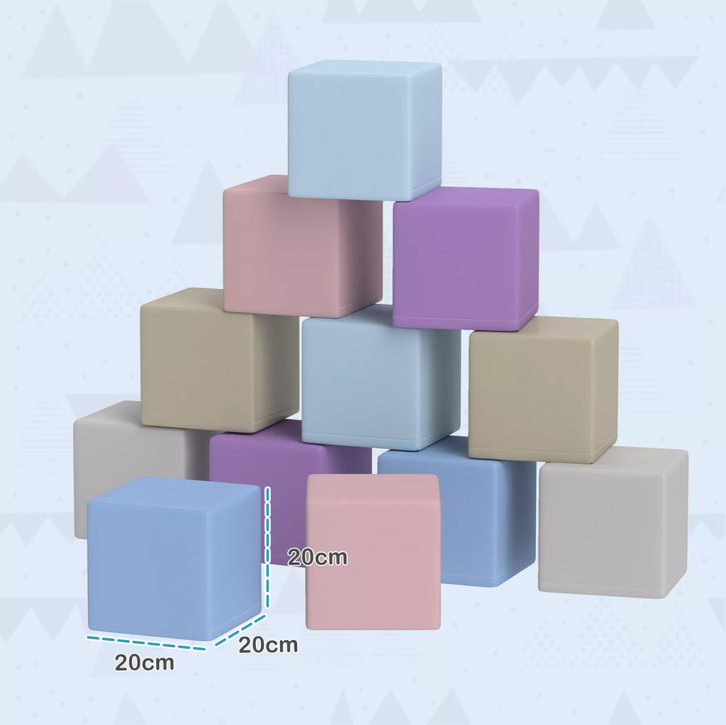 Minkšti blokai, 12 kubų, kiekvienas 20 x 20 x 20 cm, lengvai prižiūrimi, saugūs vaikams, skirti 1–3 metų vaikams, dirbtinė oda