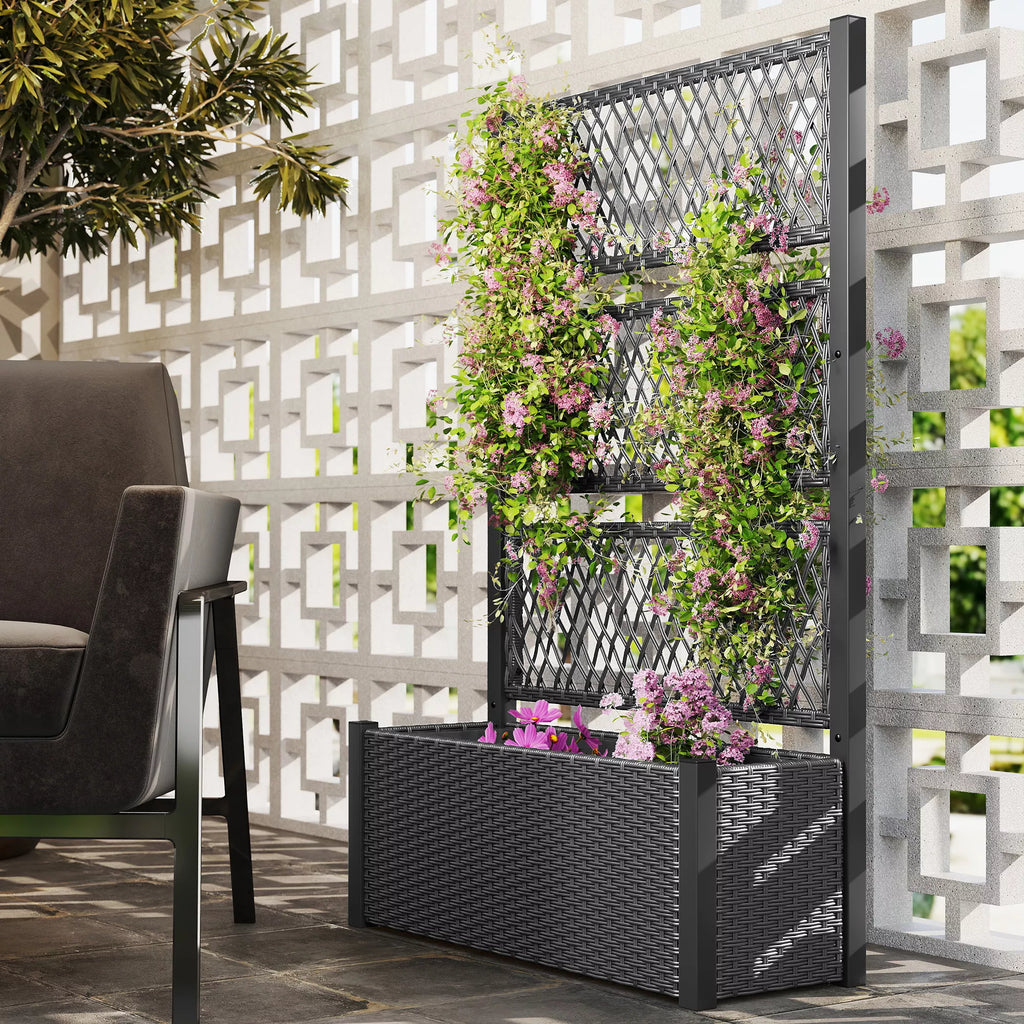 Pakelta lysvė su grotelėmis rataninio dizaino 90x35x148 cm tamsiai pilka