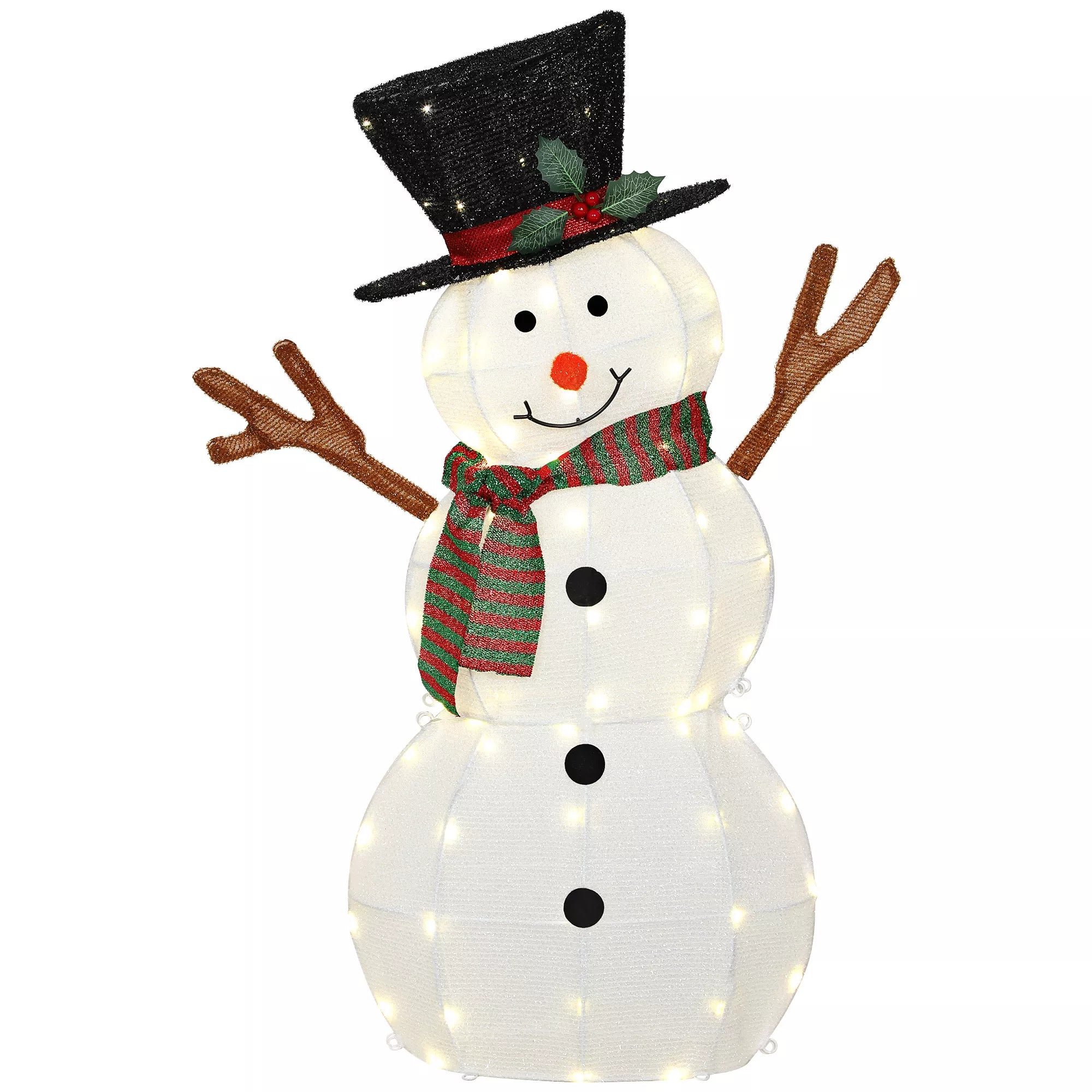 Džiugi sniego senio dekoracija Kalėdoms, lauko dekoracija su LED lemputėmis, Plienas, Poliesteris, Balta+Juoda