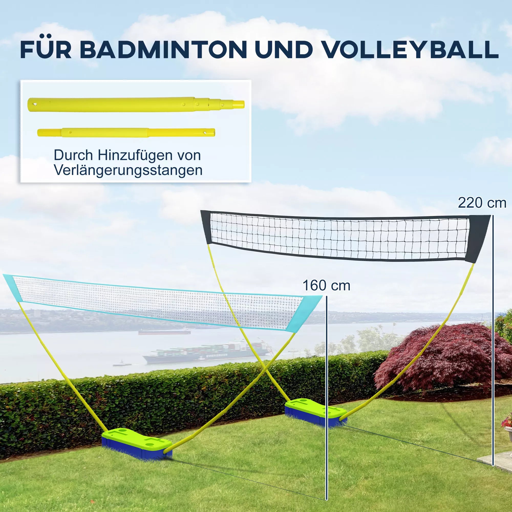 Badmintono ir tinklinio tinklo rinkinys, 400 cm, mėlynas/žalias