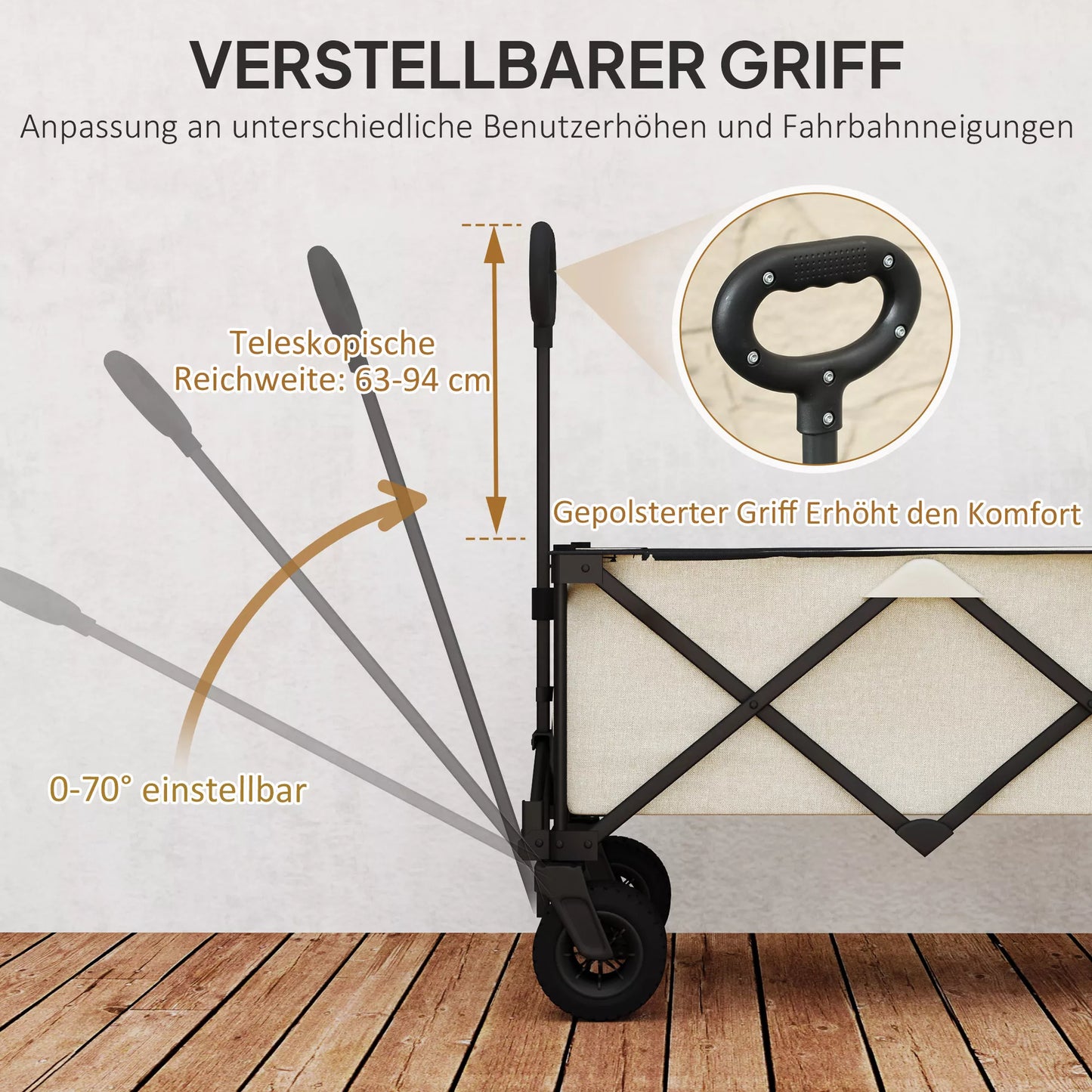 Sodo vežimėlis 100 kg, sulankstomas, su nuimama apsauga, 90 x 48 x 92 cm, smėlio spalvos