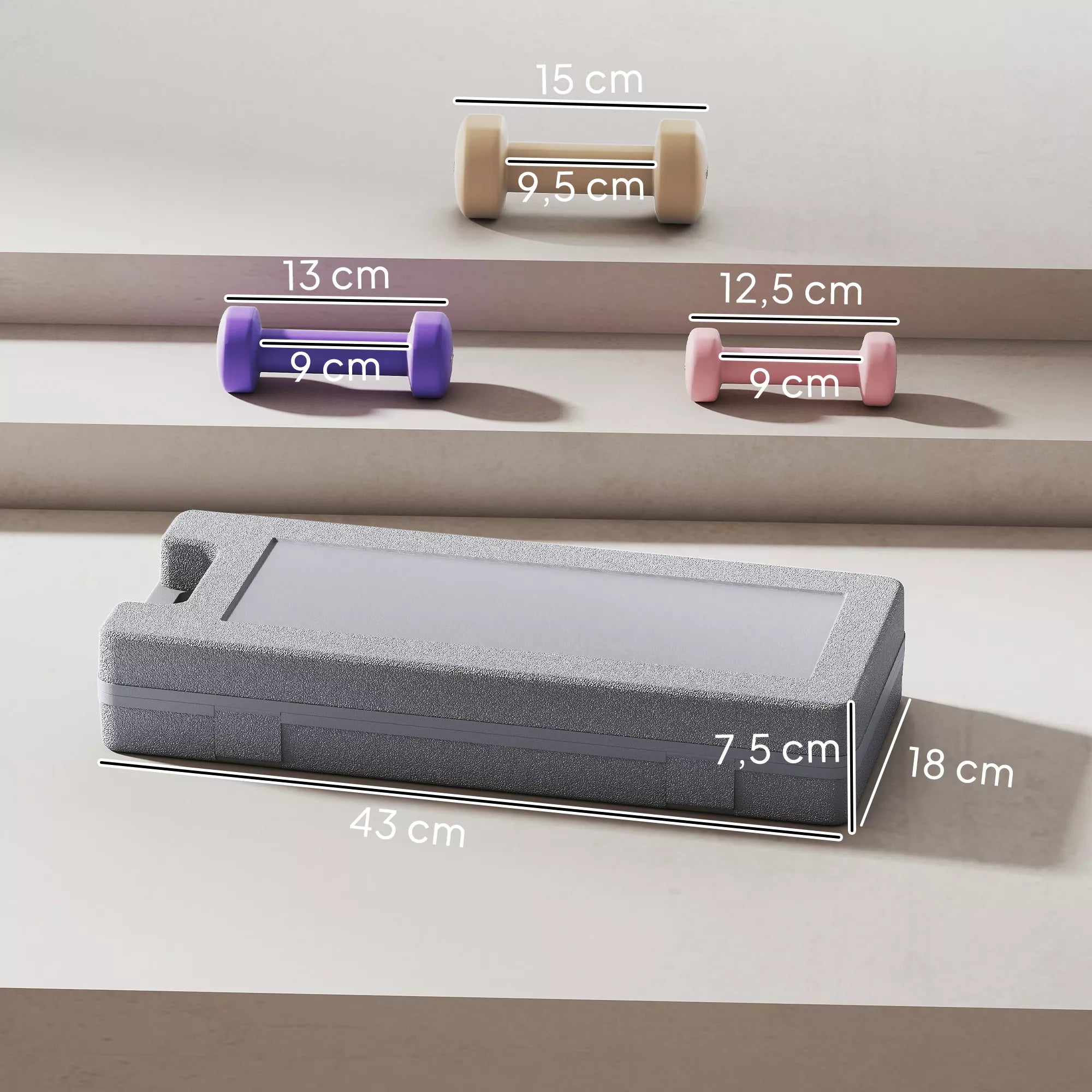 Hantelių rinkinys 6 vnt. su dėklu, 0,5–1,5 kg, rožinė/violetinė/ruda
