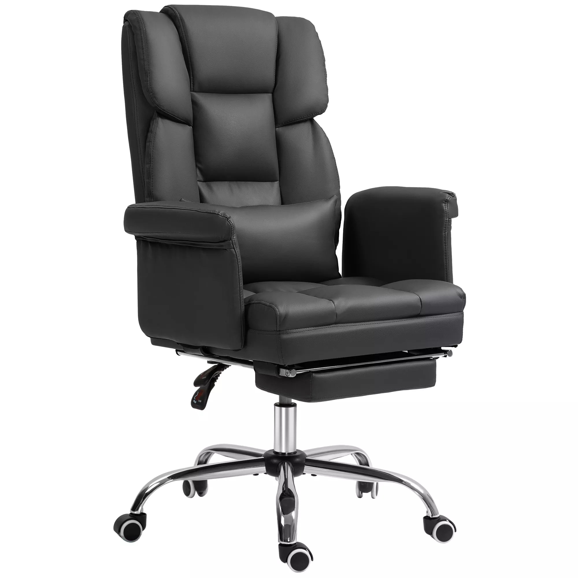 Ergonomiška biuro kėdė, reguliuojamas aukštis 48–56 cm, atlenkiamas atlošas, kojų atrama, juoda