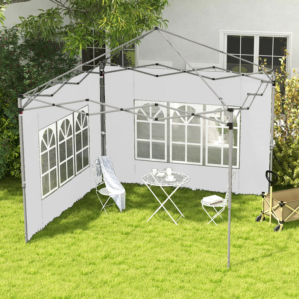 Pavėsinės sienelė, 2 vnt. rinkinys su langais, poliesteris, 3x3 / 3x4 m, baltos