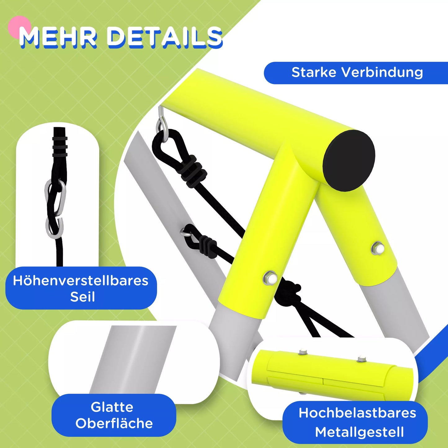 Vaikų sūpynių komplektas, su laipiojimo tinklu ir kopėčiomis, vaikams 3-8 metai, plieno rėmas, žalias