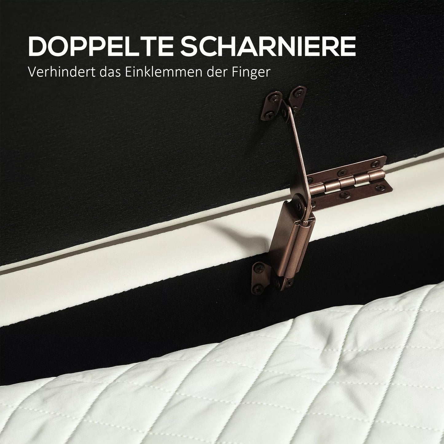 Suolas su atlenkiamu dangčiu ir daiktadėže, audinio apmušalas, metalas, kreminė balta + auksinė