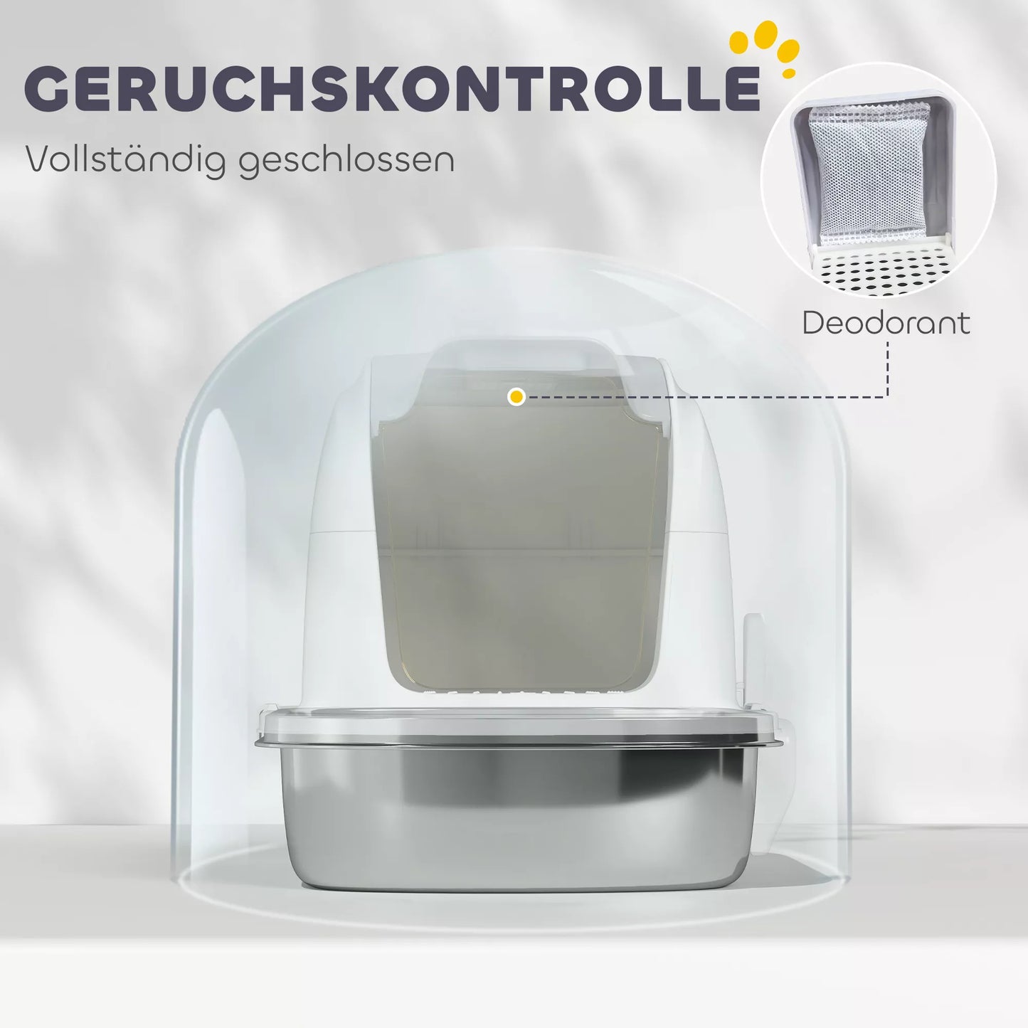 Katės tualetas iš nerūdijančio plieno su dangčiu, katės tualetas su vonele, kastuvėlis, skirtas katėms, sveriančioms mažiau nei 5 kg, 52,4 x 41,3 x 42 cm, baltas