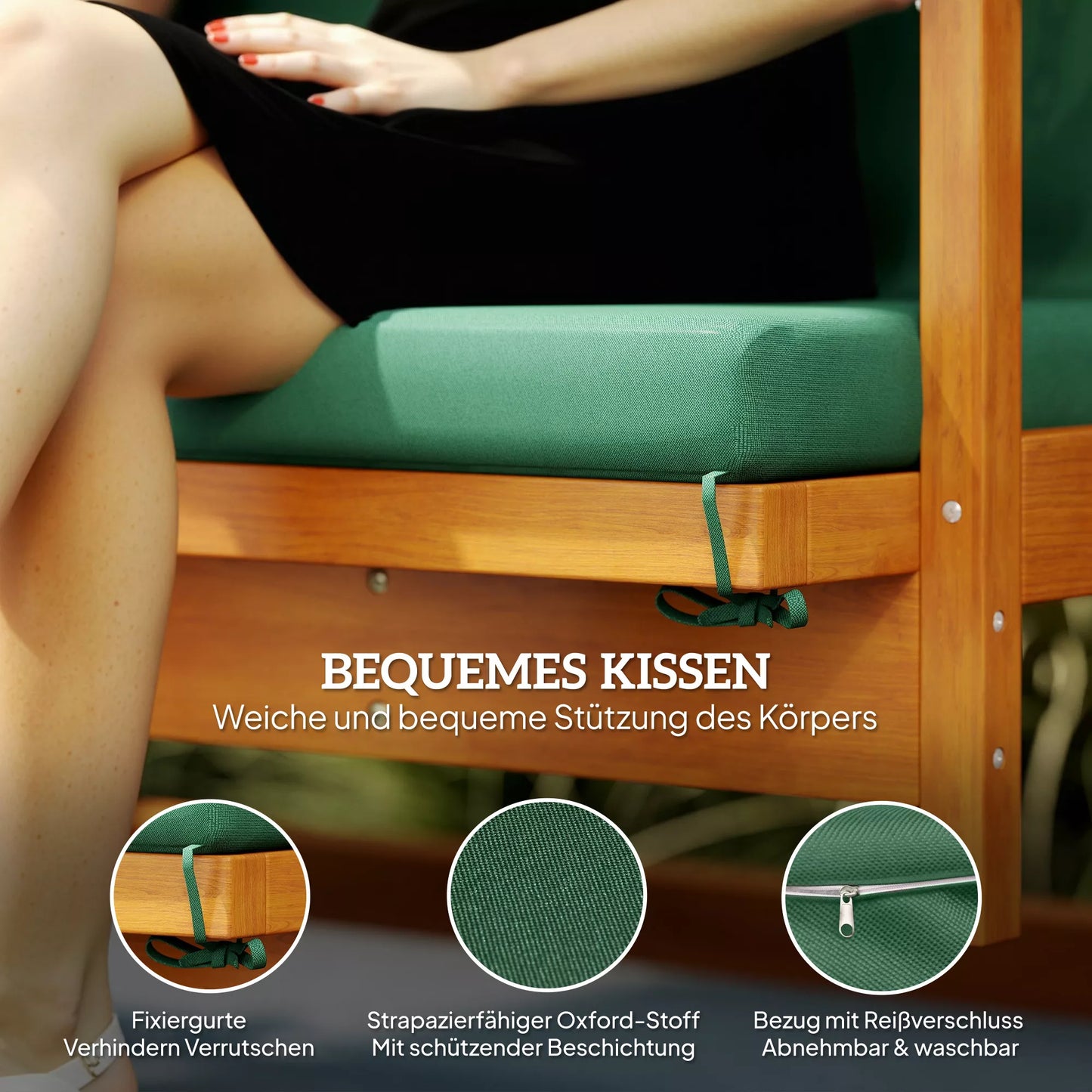 Lauko, sodo  sūpynės su saulės stogu, tikros medžio sodo sūpynės, sūpynės su atlošimo funkcija, 3 asmenims, tamsiai žalios spalvos