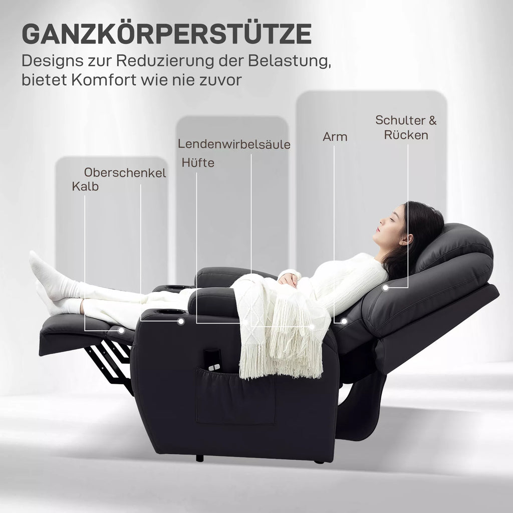 Relax fotelis su kėlimo funkcija, 92 x 85 x 109 cm, juodas