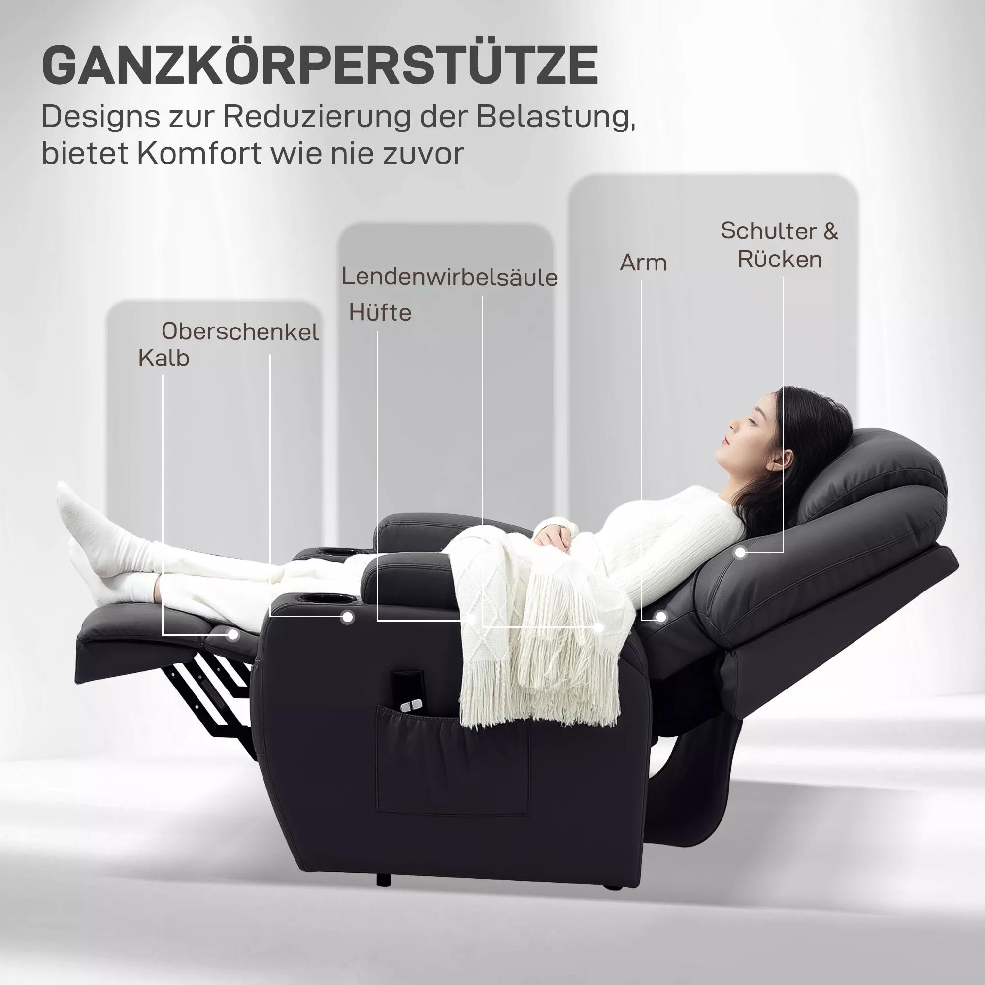 Relax fotelis su kėlimo funkcija, 92 x 85 x 109 cm, juodas