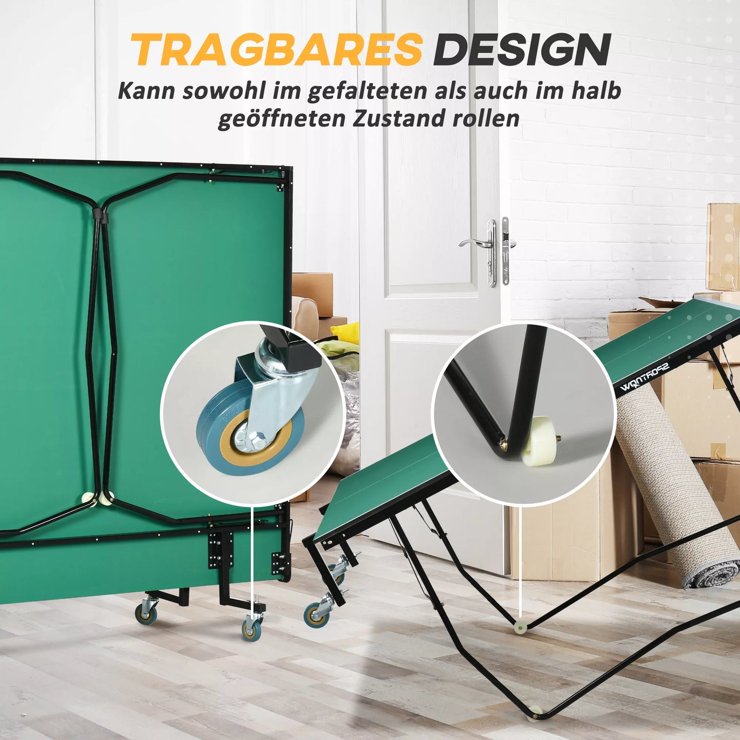 Sulankstomas stalo teniso stalas su 8 ratukais, komplekte raketės ir kamuoliukai, 274 cm x 152,5 cm x 76 cm, žalias