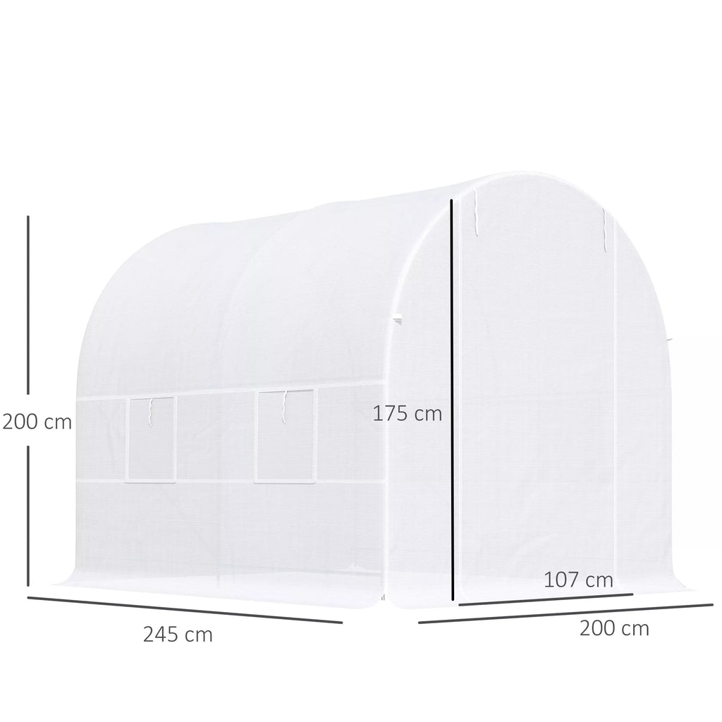 Šiltnamis 245x200x200 cm Plėvelinis šiltnamis Pomidorų šiltnamis su durimis, langais, cinkuoto plieno plėveliniu tuneliu, augalų tuneliu, šiltnamiu su žemės tvirtinimo virvėmis, sodo tuneliu, baltas