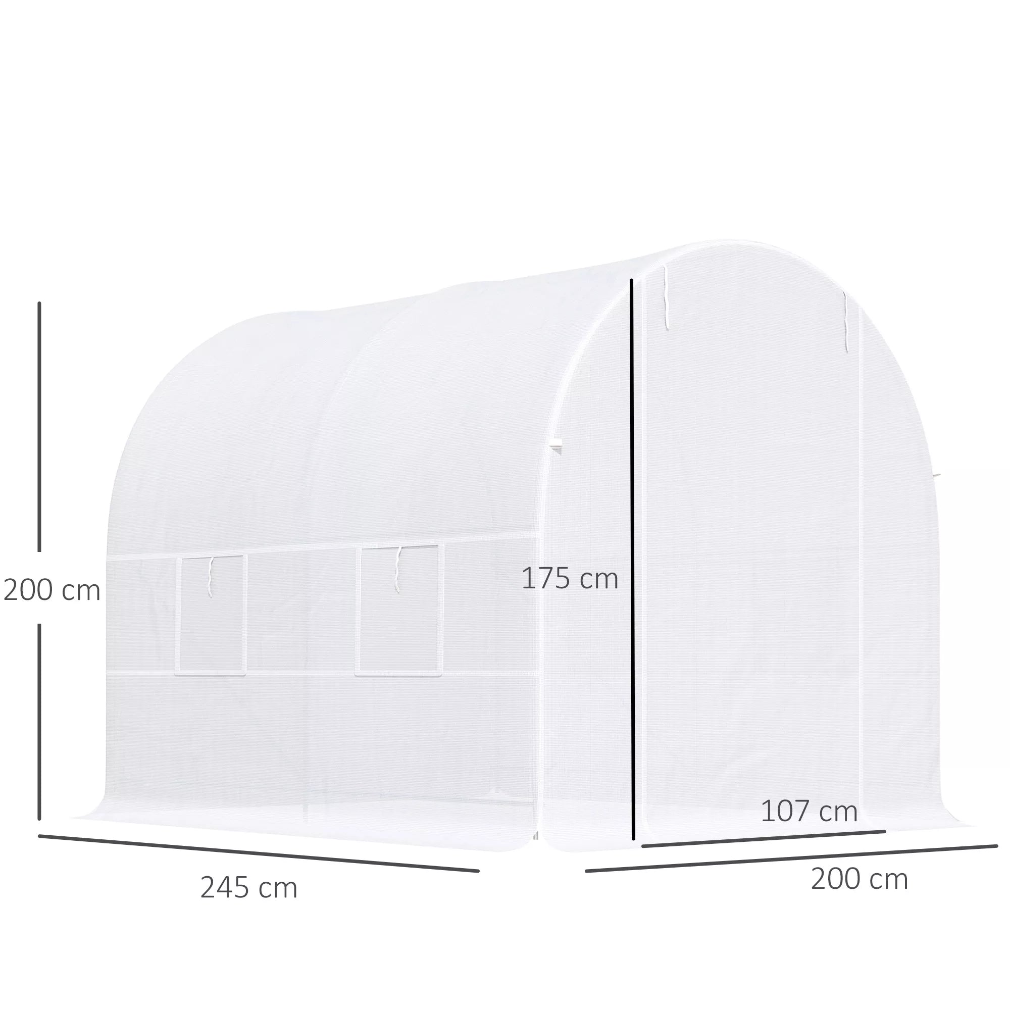 Šiltnamis 245x200x200 cm Plėvelinis šiltnamis Pomidorų šiltnamis su durimis, langais, cinkuoto plieno plėveliniu tuneliu, augalų tuneliu, šiltnamiu su žemės tvirtinimo virvėmis, sodo tuneliu, baltas