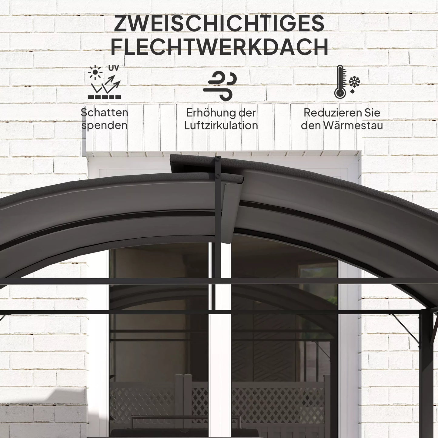 Grilio pavėsinė, 2 šoniniai staliukai, kabliukai, plieninis rėmas, 1,1 x 2,3 m, tamsiai pilka