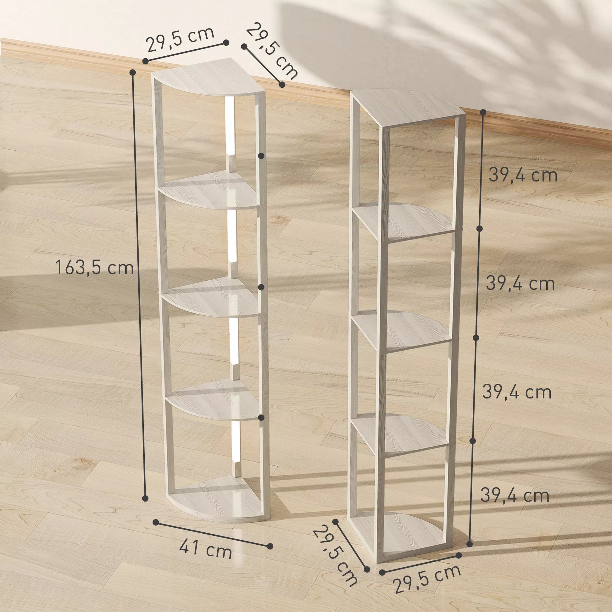 LED stovas lentyna, kampinė lentyna, pritemdoma, 4 lentynos, šilta balta šviesa, 41x30x164cm, Ąžuolas