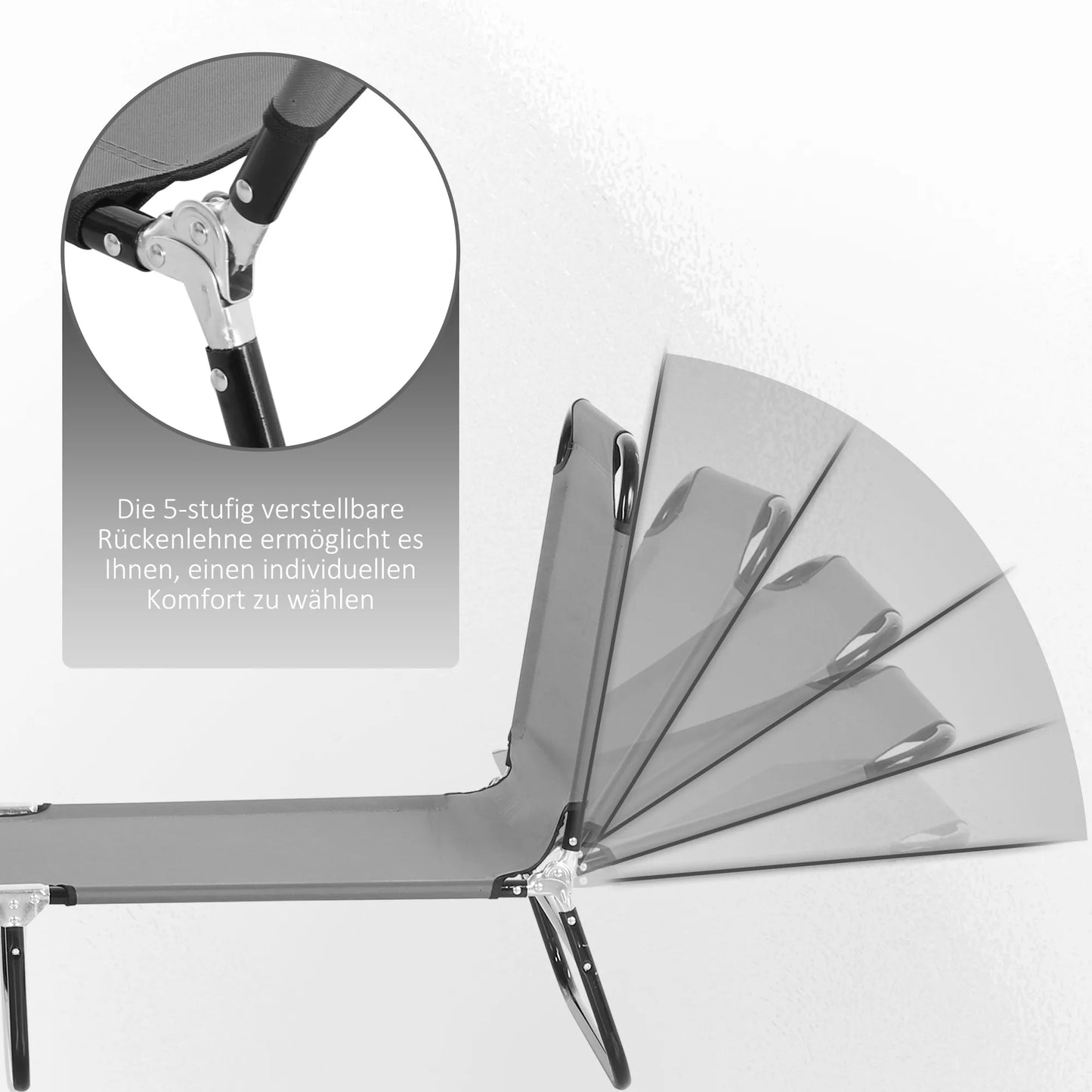 Gultas, 5 pakopų reguliuojamas atlošas, greitai džiūstantis, metalinis rėmas, 188 x 56 x 28 cm, pilkos spalvos