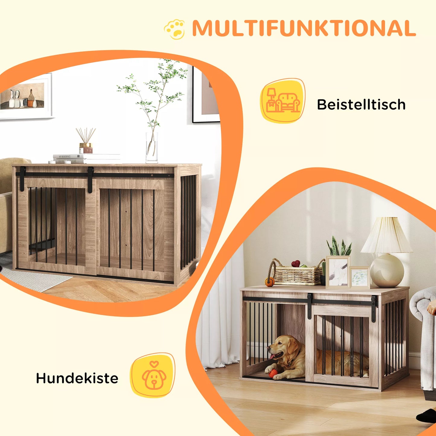 Šunų dėžė Šunų narvas, užrakinamas, medžio imitacija, rustikališkas dizainas, 98 cm x 58 cm x 61 cm, riešutas + juoda