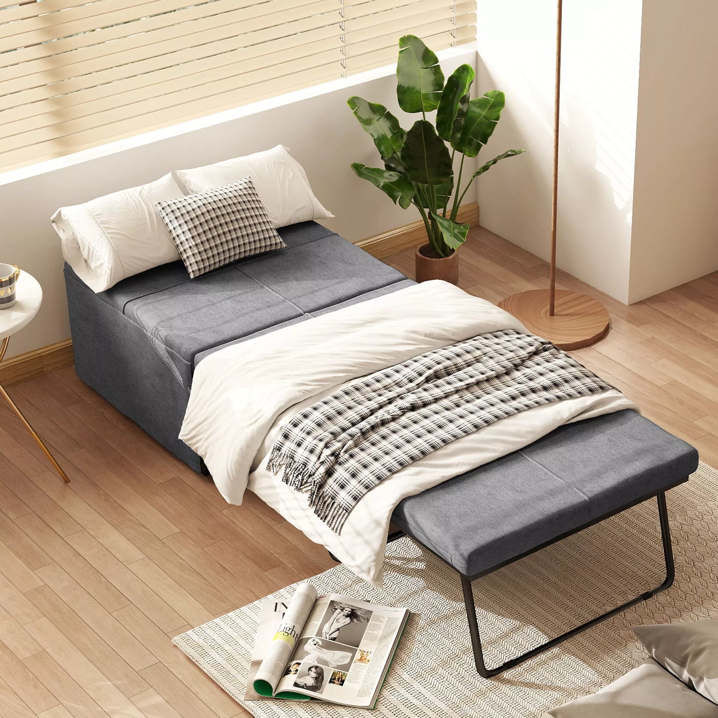 Sulankstoma lova, su čiužiniu ir apsauginiu uždangalu, 190 x 69 x 38,5 cm, Pilka