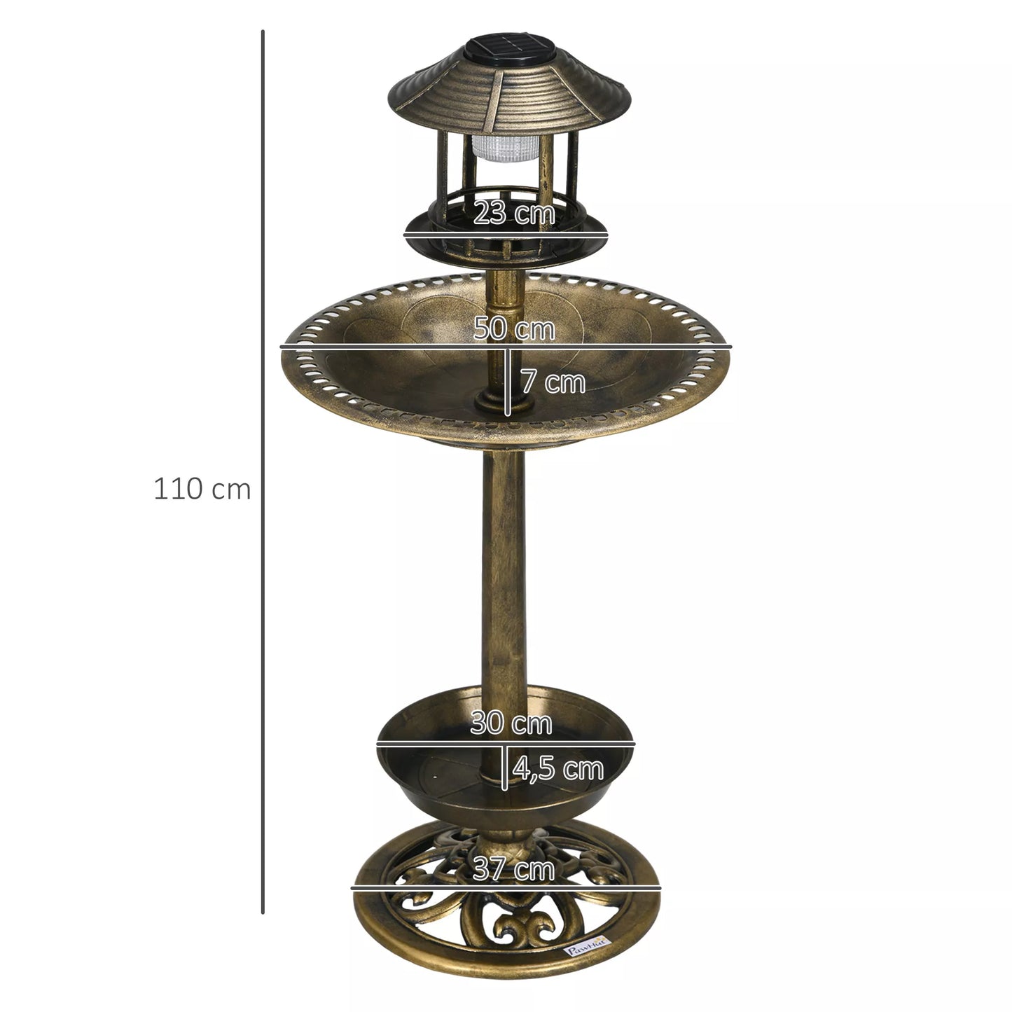Paukščių girdykla Paukščių namelis Lesyklė, atspari oro sąlygoms, 2 dubenėliai, vintage dizainas, 50 x 50 x 110 cm, bronzos spalvos