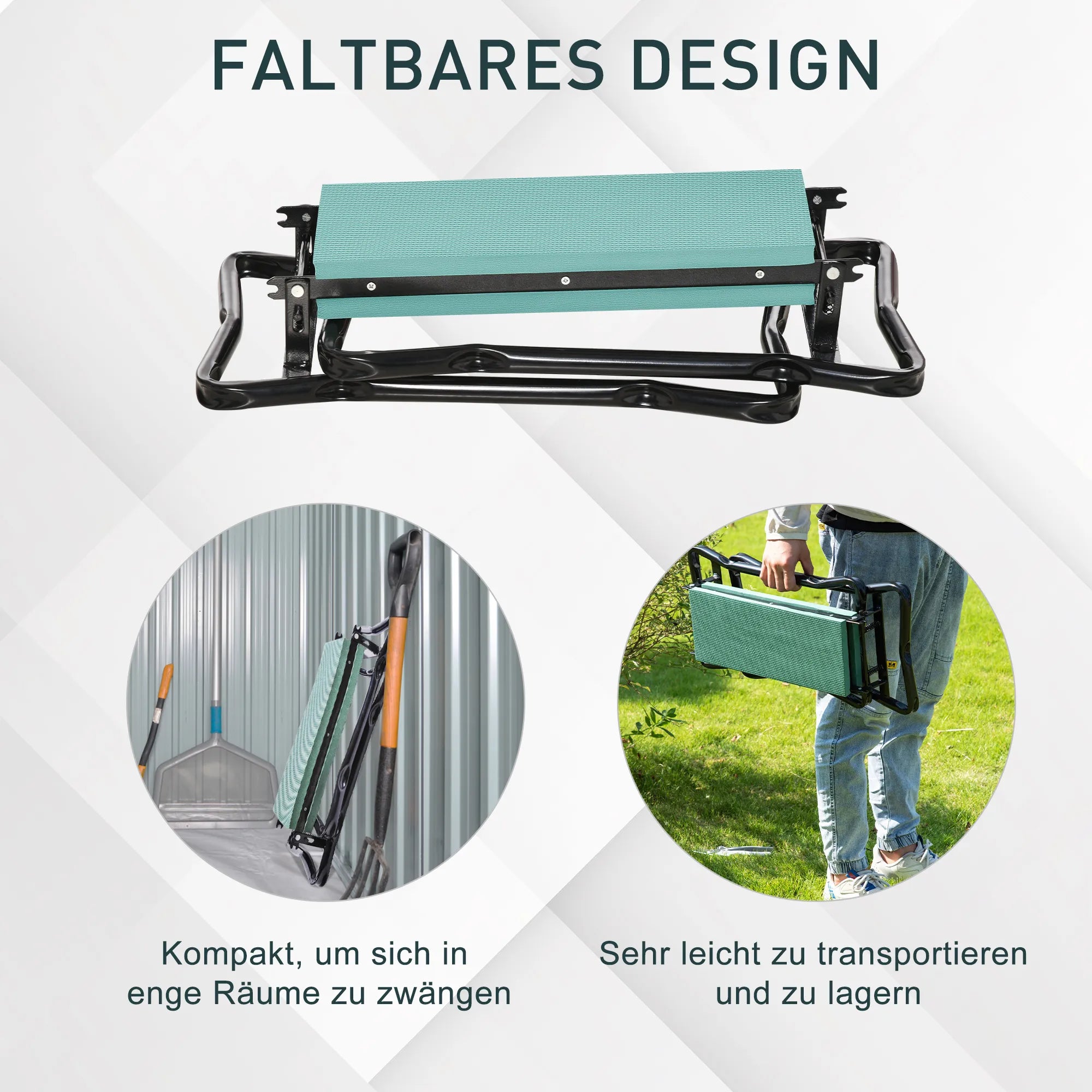 Sodininkystės kelių suolas Sulankstomas sodo taburetė Sodininkystės suolas Kelių pagalba iki 150 kg EVA putplastis Plienas Tamsiai žalia 58 x 28 x 49 cm