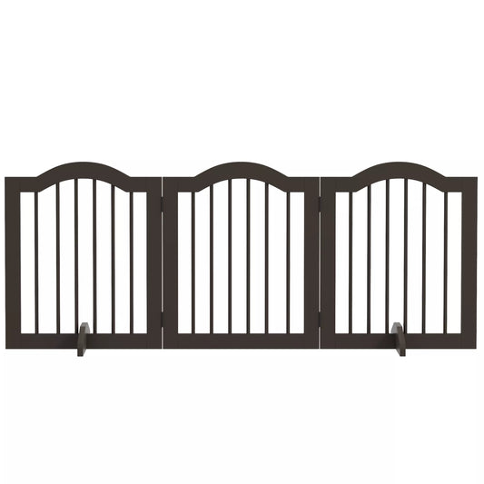 Apsauginis barjeras šunims, 3 skydai, sulankstomas, vientisa mediena ir MDF, 154,5 x 29,5 x 61 cm, spalva kava