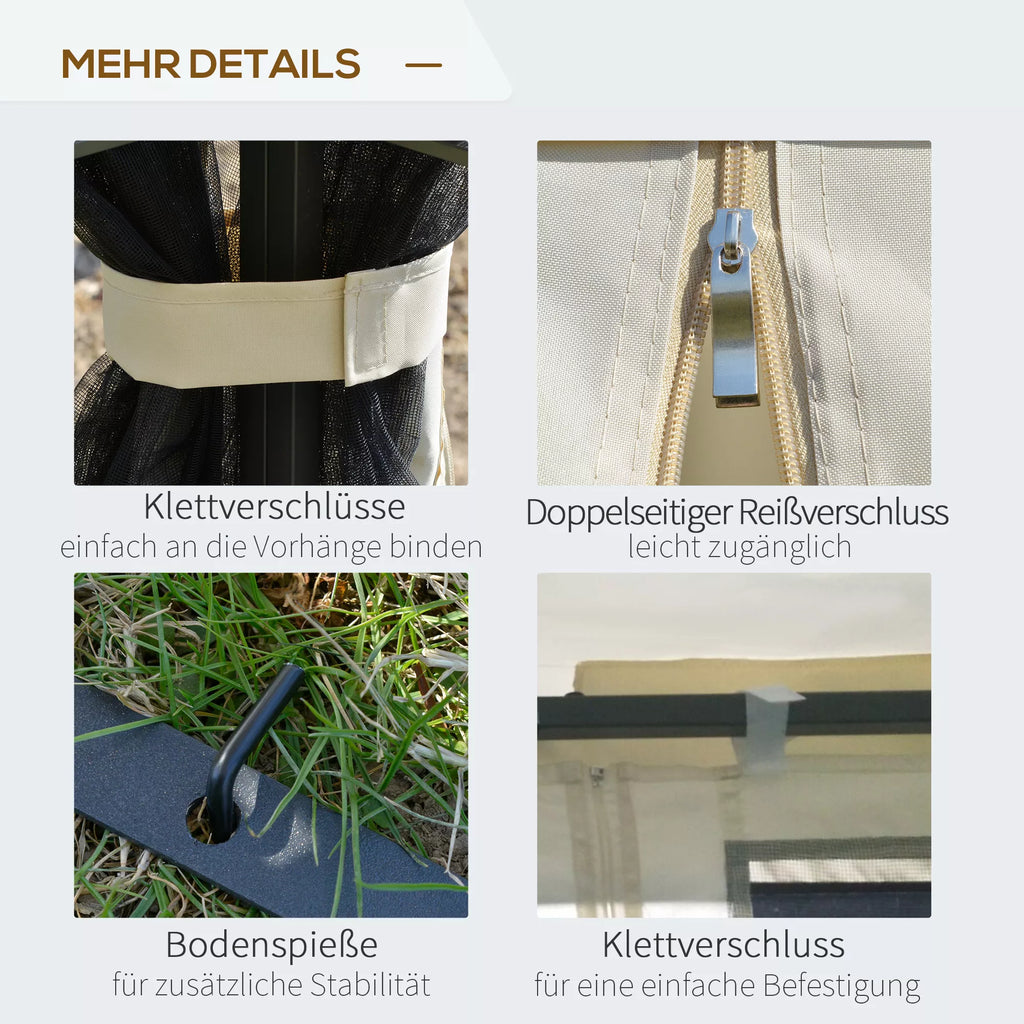 Sodo paviljonas su dvigubu stogu Paviljonas Sodo palapinė Šventinė palapinė 4 x šoninės sienos Metalo + poliesterio smėlio spalvos 2,99 x 2,99 x 2,74 m