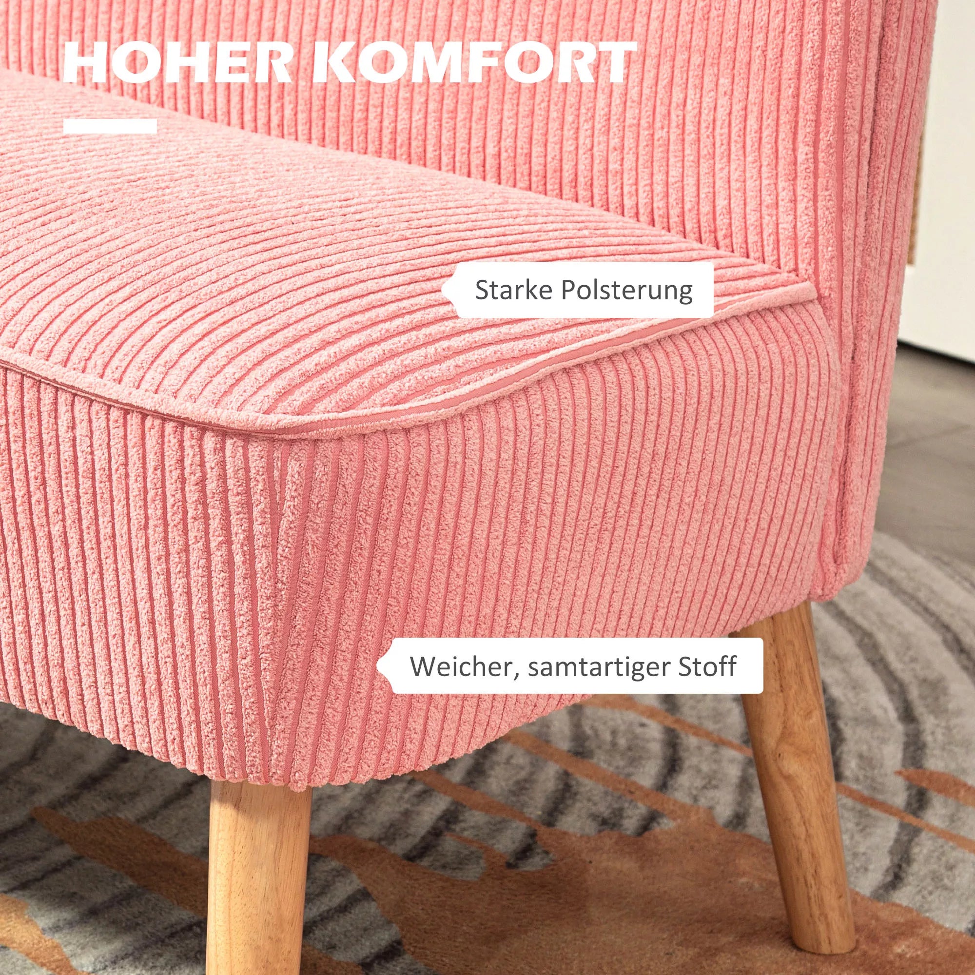Dvivietė sofa, 117 x 56,5 x 77 cm, rožinė
