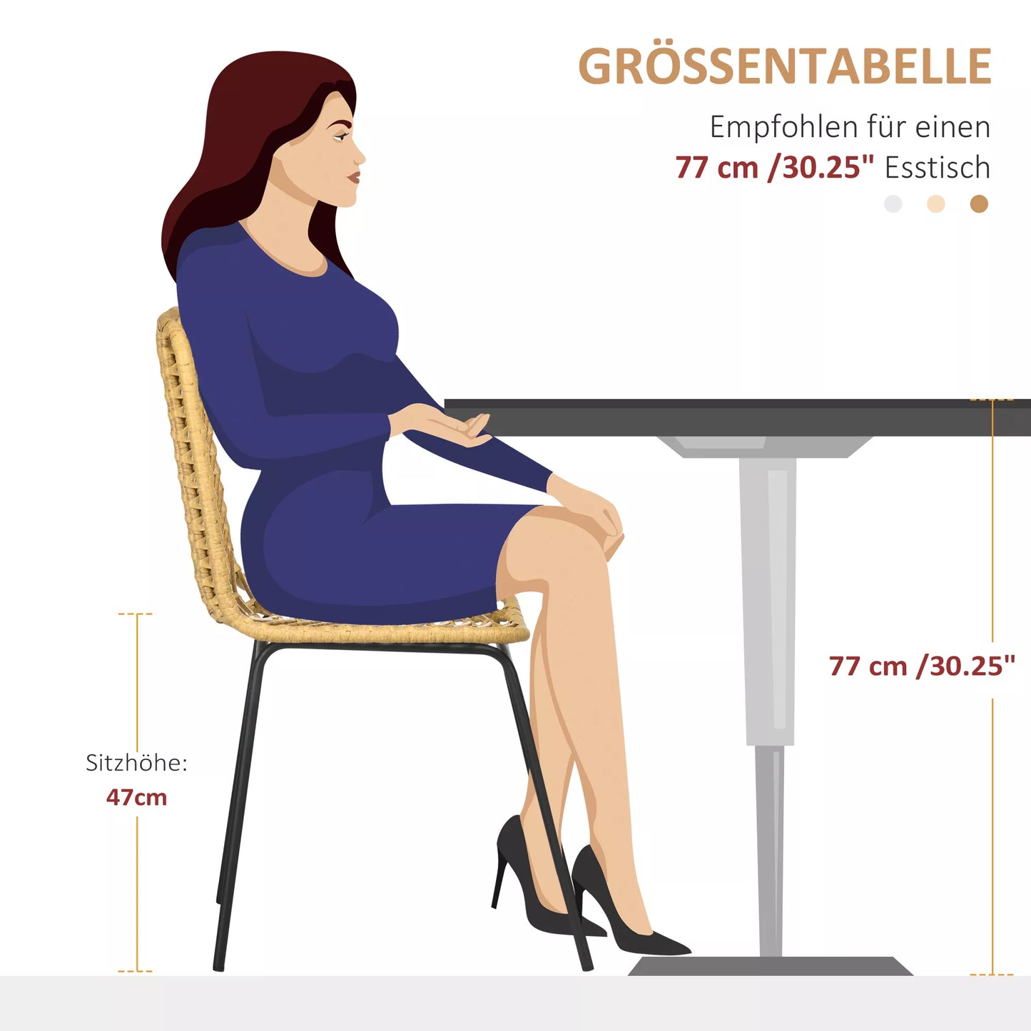 2 vnt. valgomojo kėdžių komplektas boho stiliaus, akcentinė kėdė, PE rotangas, 44 cm x 58 cm x 85 cm, Natūrali + Geltona