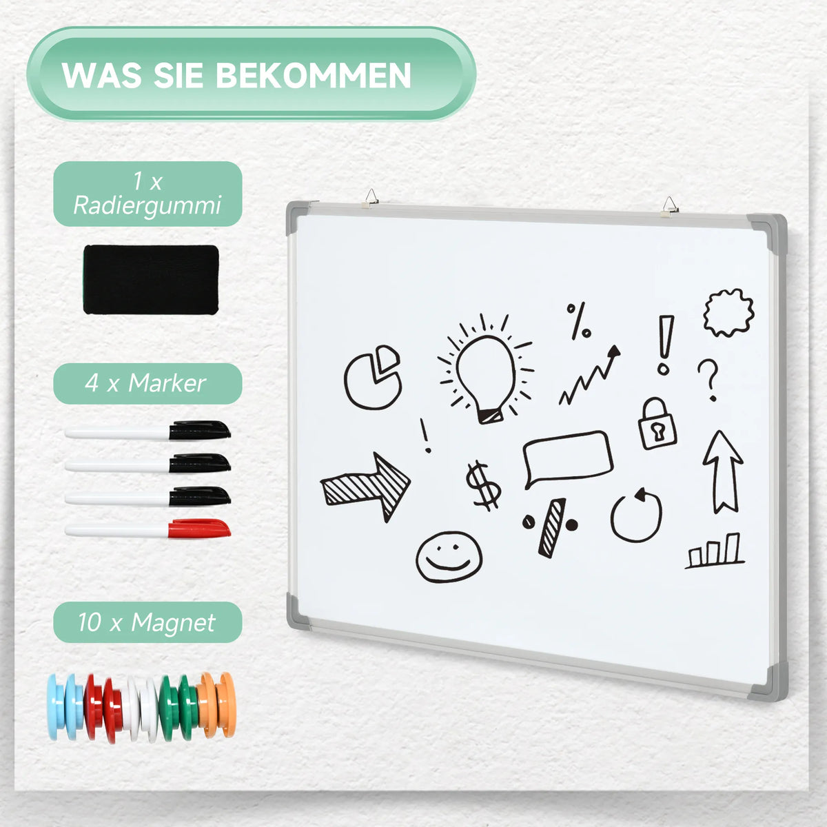 Magnetinė lenta Whiteboard, balta, 90x60 cm