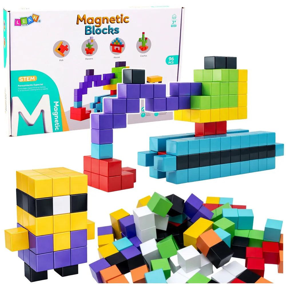 Magnetinių konstruktorių kaladėlių rinkinys, 3D, 96 vnt.