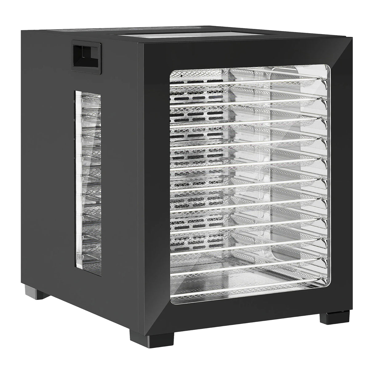 Maisto džiovyklė, 850 W, 40–70 °C, 48 val. laikmatis, 12 nerūdijančio plieno padėklų, juoda