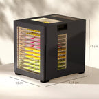 Maisto džiovyklė, 850 W, 40–70 °C, 48 val. laikmatis, 12 nerūdijančio plieno padėklų, juoda