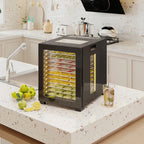 Maisto džiovyklė, 850 W, 40–70 °C, 48 val. laikmatis, 12 nerūdijančio plieno padėklų, juoda