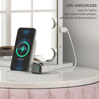 Prie veidrodžio įkraunamas telefonas ir išmanusis laikrodis per USB jungtį