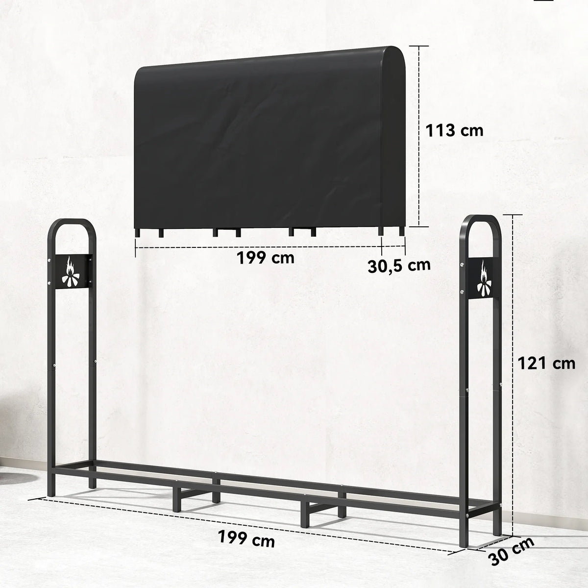 Malkų laikiklis, metalinis, su uždangalu, iki 300 kg, 199 × 30 × 121 cm