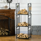 Malkų stovas patalpoms, 3 lentynų, su 4 kabliukais, 46 × 32 × 126 cm, juodas