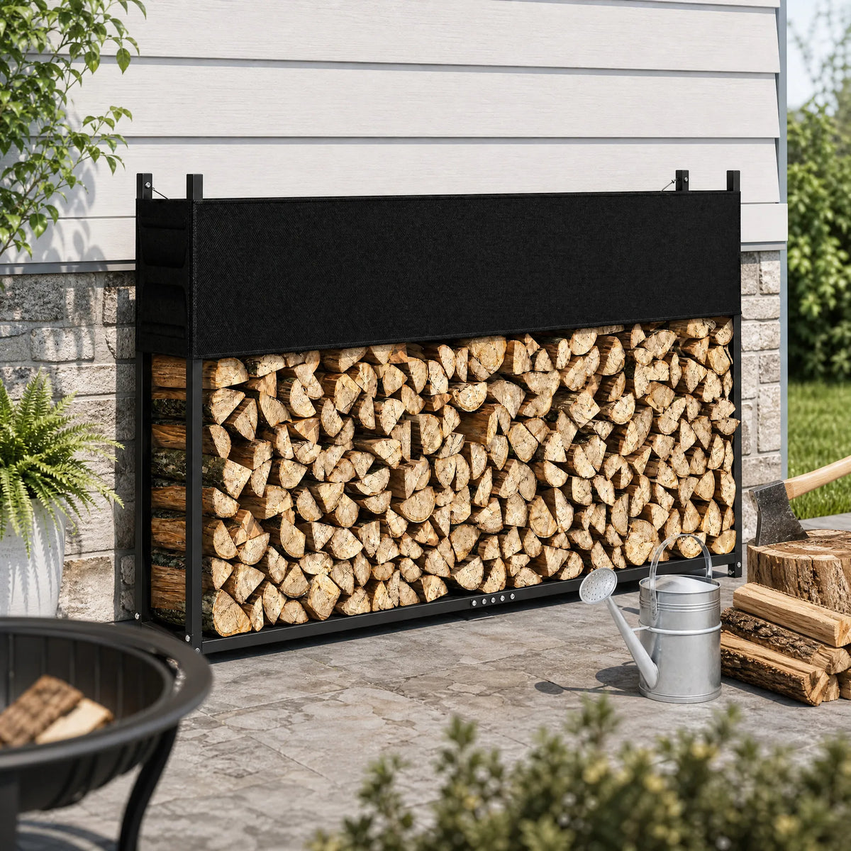 Malkų stovas su 600D Oksfordo uždangalu, 202 × 25 × 113 cm, juodas