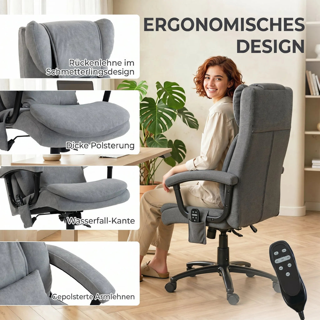 Masažinė biuro kėdė su 4 masažo taškais, ergonomiška su atlošu, iki 120 kg, pilka