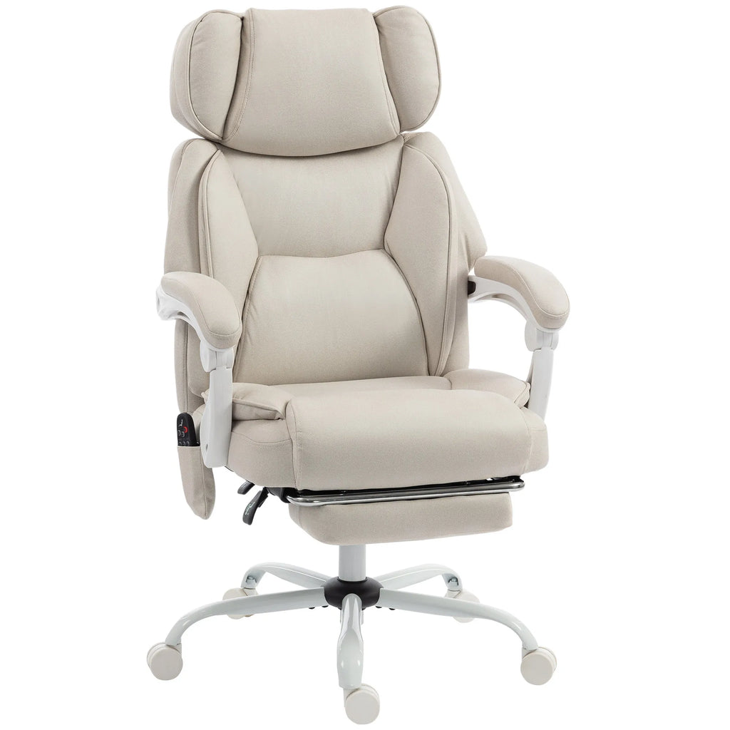 Masažinė biuro kėdė su šildymu, iki 120 kg, atlošiama, su kojų atrama, kreminė
