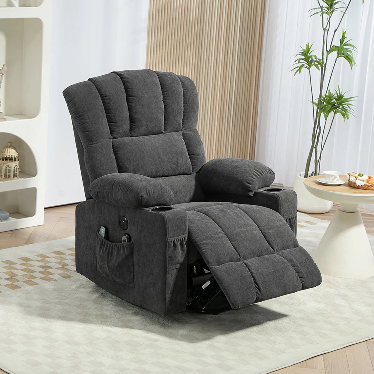 Masažinis fotelis su USB ir šildymu, tamsiai pilkas