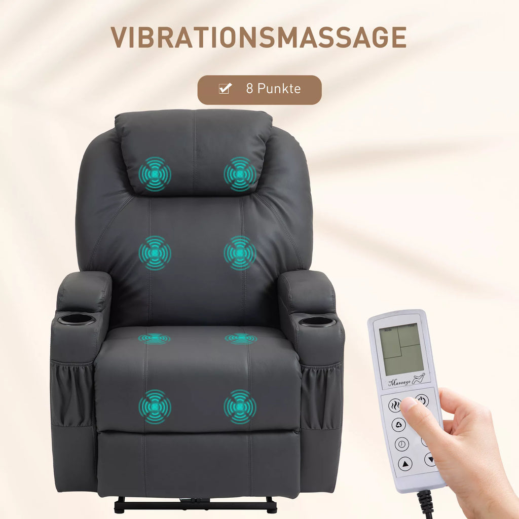 Masažinis krėslas su 8 vibracijos taškais, tamsiai pilkas