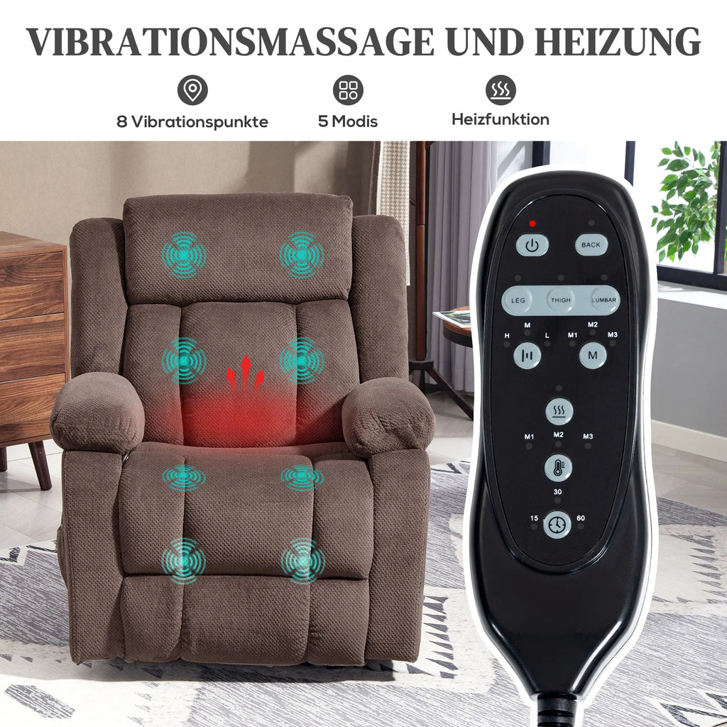 Masažinis krėslas su vibro funkcija ir šildymu, iki 135 kg, rudas