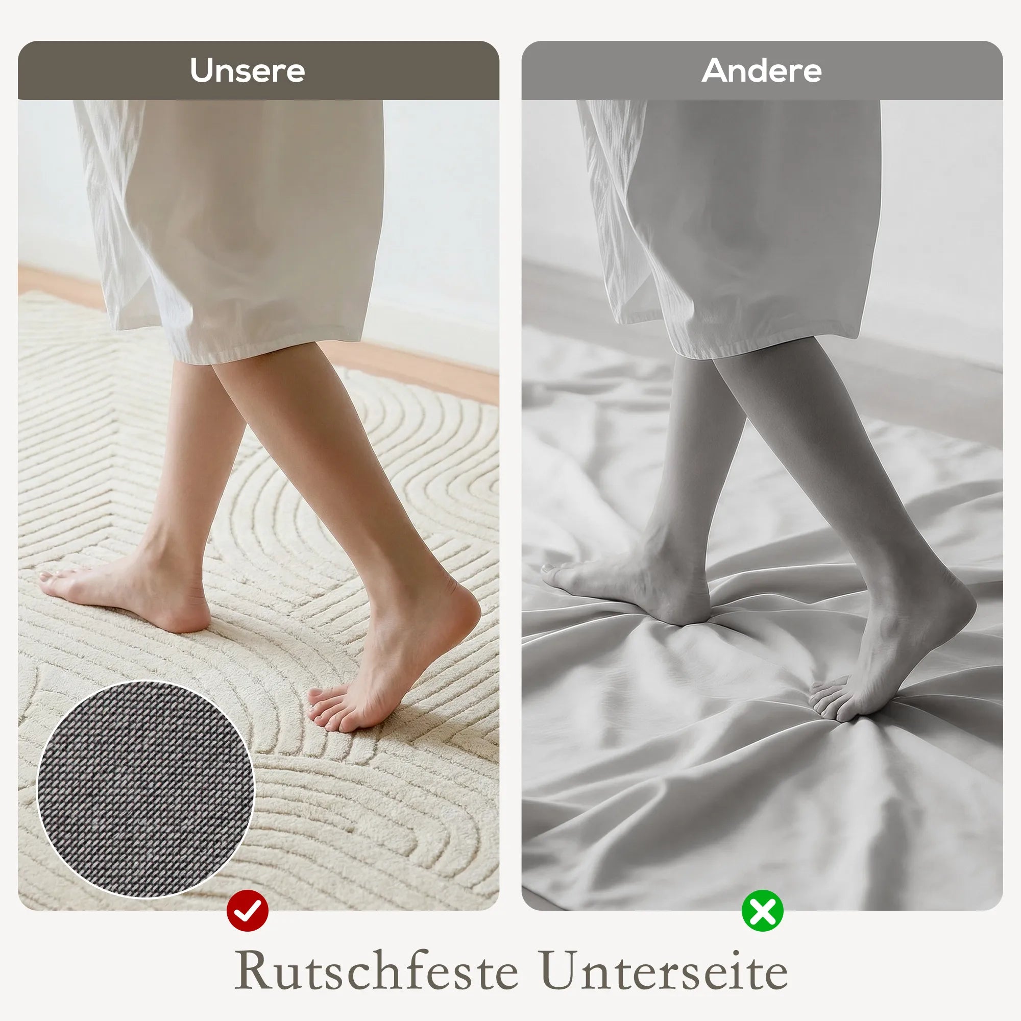 Mašininio audimo kilimas, 15 mm aukščio, universalus, neslidus, kreminės baltos spalvos