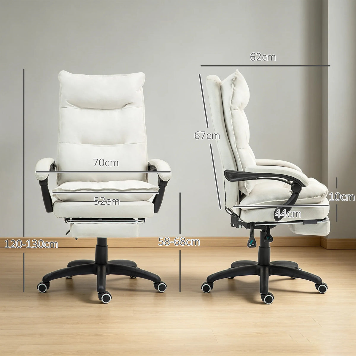 Massage-Bürostuhl, Schreibtischsessel mit Massagefunktion, höhenverstellbarer, ergonomischer Drehstuhl, Nylon, Cremeweiß